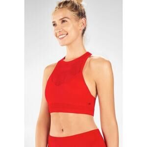 Fabletics Red Mesh V-Neck Sports Bra XS